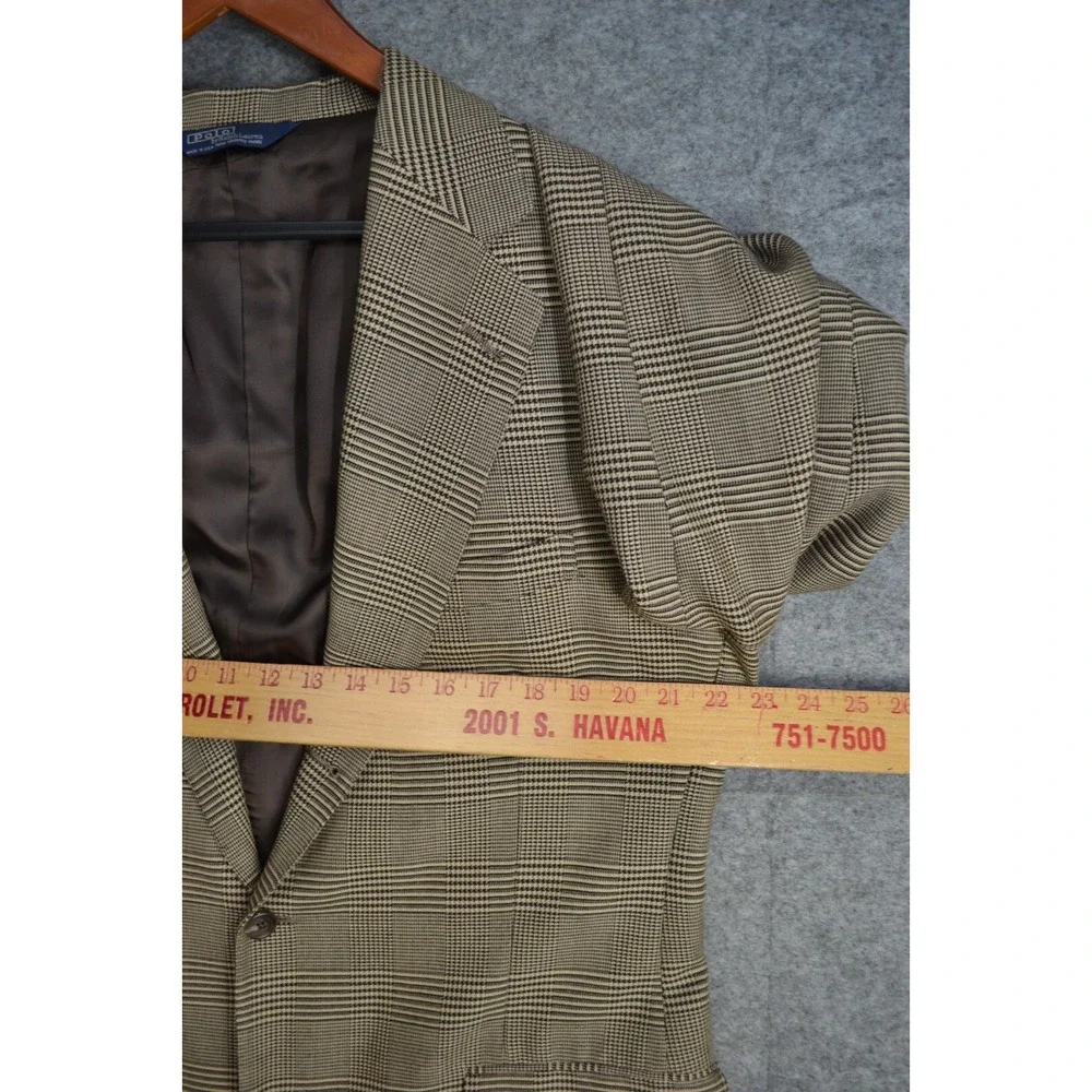 VTG Polo Ralph Lauren Blazer Men 42 Brown Plaid Check Houndstooth Sport Coat USA